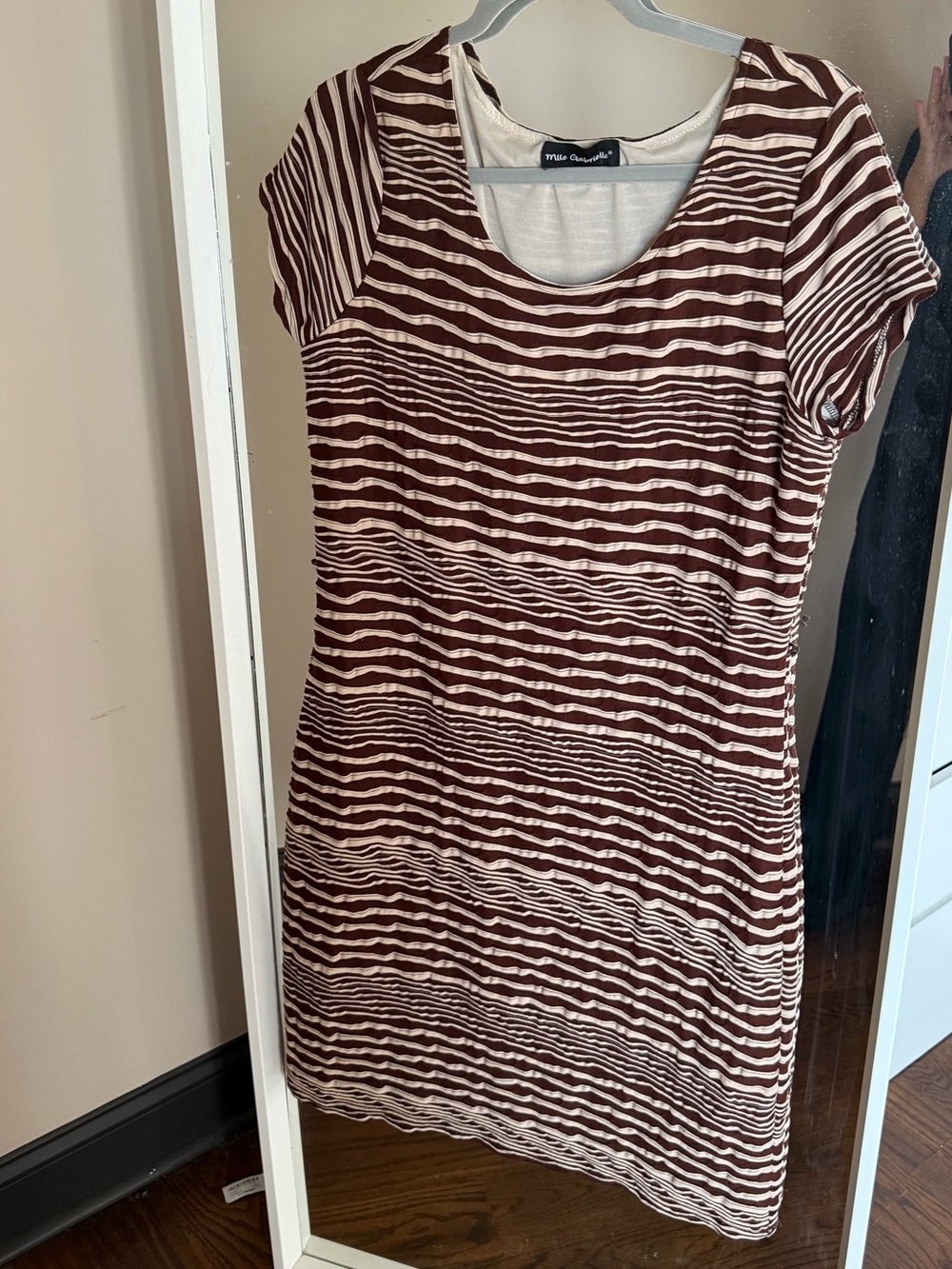 Brown striped dress.